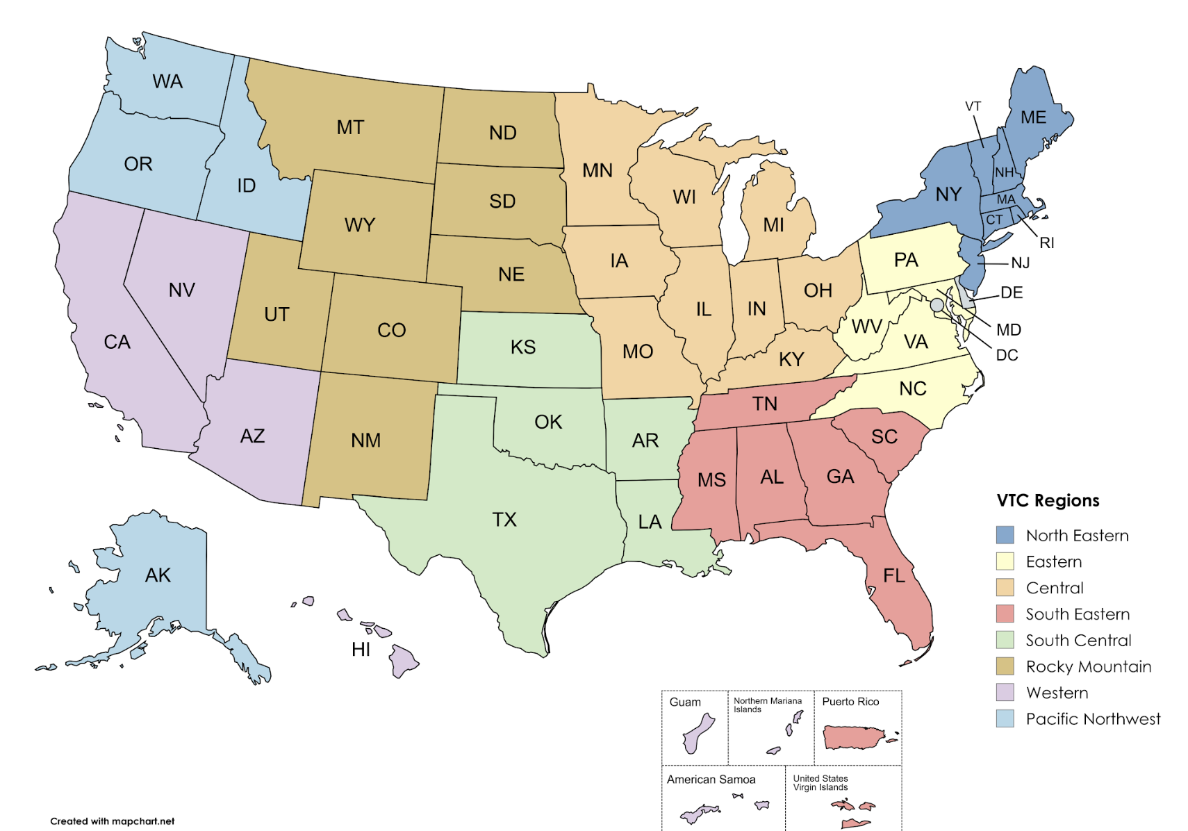 Vertical Training Commission Regions Map