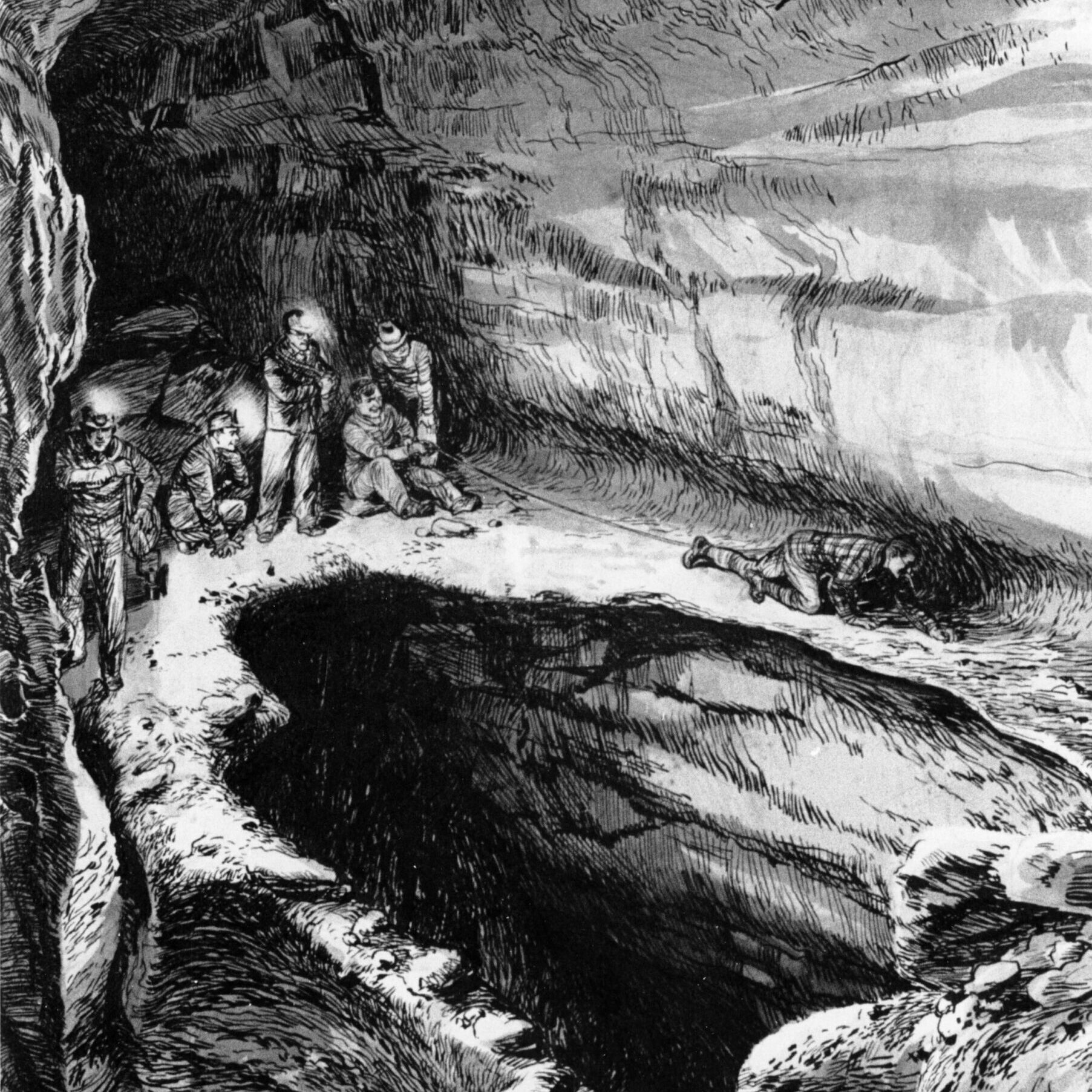Drawing of a cave done by artist and caver Tom Culverwell. Part of a series of illustrations done of West Virginia Caves